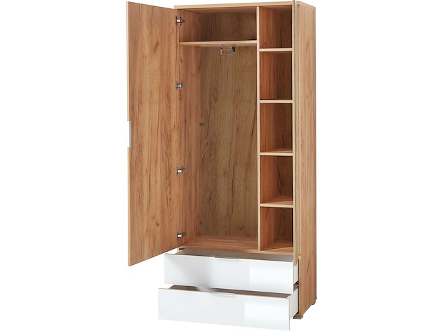 Garderobekast tille 84cm met 2 deuren & 2 lades - wit/eik - afbeelding 2 van  6