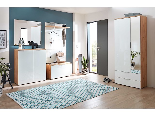 Garderobekast tille 84cm met 2 deuren & 2 lades - wit/eik - afbeelding 3 van  6