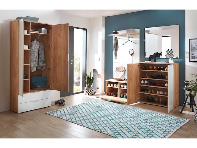 Garderobekast tille 84cm met 2 deuren & 2 lades - wit/eik - afbeelding 4 van  6