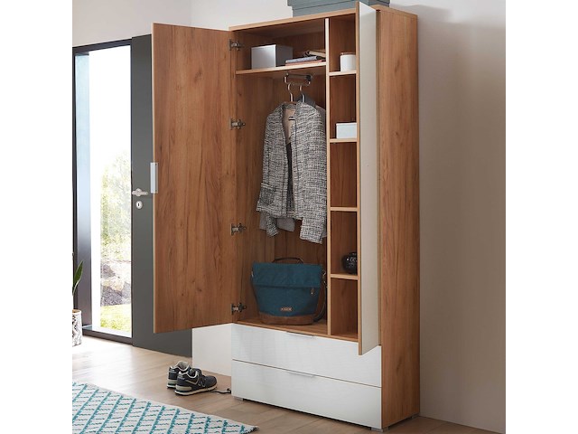 Garderobekast tille 84cm met 2 deuren & 2 lades - wit/eik - afbeelding 5 van  6