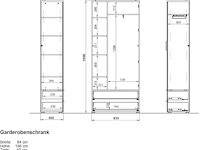 Garderobekast tille 84cm met 2 deuren & 2 lades - wit/eik - afbeelding 6 van  6