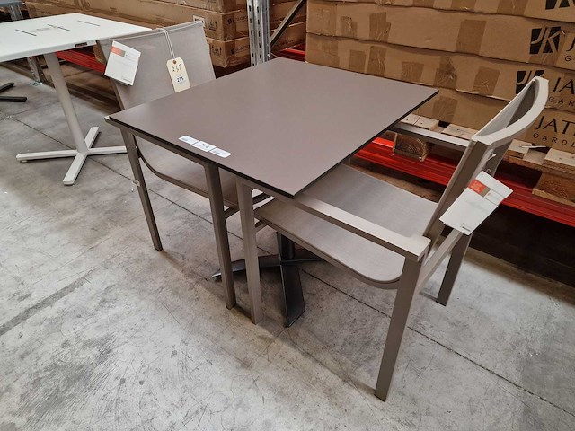 Gardini - hpl tuintafel volvic 70 x 80cm taupe met onderstel kantelbaar - afbeelding 1 van  7