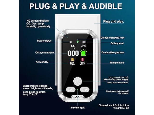 Gas en co melder - plug-in - afbeelding 2 van  3