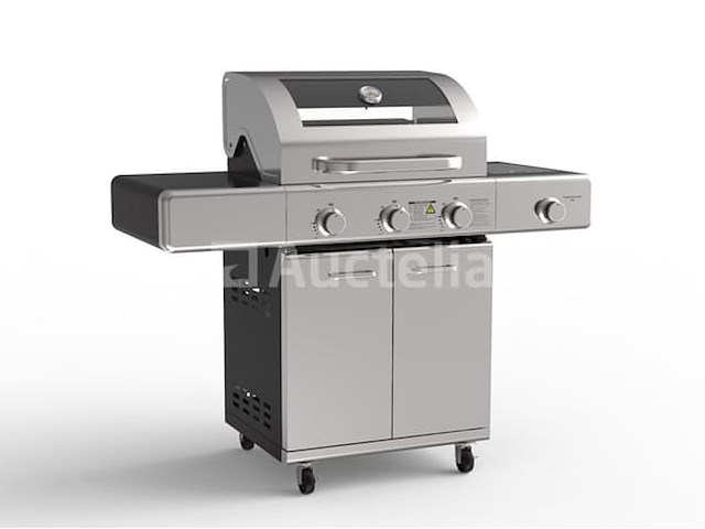 Gasbarbecue 3 branders - rvs met gietijzeren roosters - incl. zijbrander & gietijzeren kookplaat - afbeelding 1 van  2