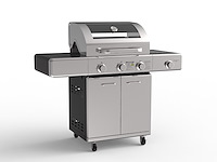 Gasbarbecue 3 branders - rvs met gietijzeren roosters - incl. zijbrander & gietijzeren kookplaat - afbeelding 1 van  2