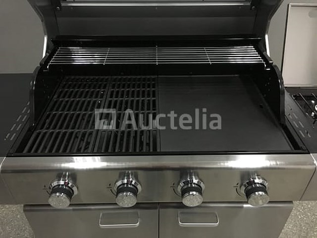 Gasbarbecue 4 branders - rvs met gietijzeren roosters - incl. zijbrander & gietijzeren kookplaat - afbeelding 2 van  4