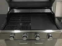 Gasbarbecue 4 branders - rvs met gietijzeren roosters - incl. zijbrander & gietijzeren kookplaat - afbeelding 1 van  4