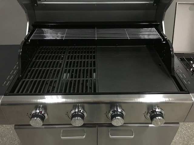Gasbarbecue 4 branders - rvs met gietijzeren roosters - incl. zijbrander & gietijzeren kookplaat - afbeelding 2 van  4