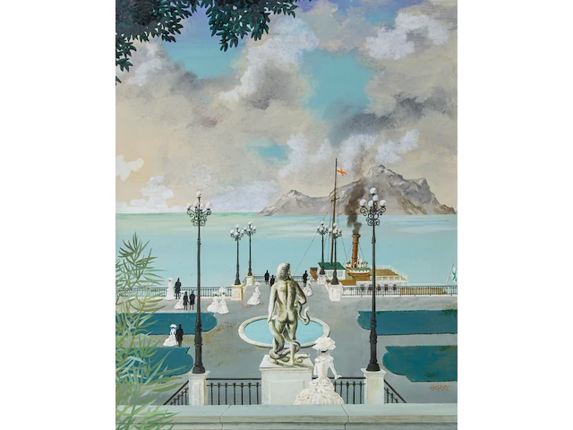 Gaston bogaert (1918-2008), 'l'embarquement pour cythere', oil on unalit 93 x 72 cm. (36.60 x 28.35 in.), frame: 116 x 97 cm. (45.67 x 38.18 in.) - afbeelding 1 van  7