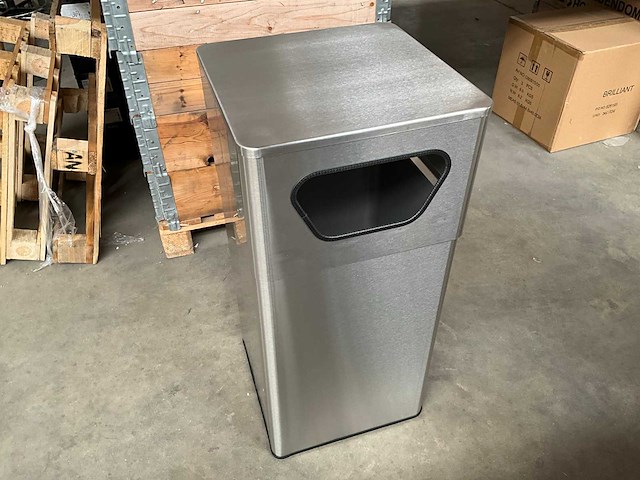 Geborsteld rvs prullenbak +/- 41 x 41 x 87,5 cm - afbeelding 1 van  7