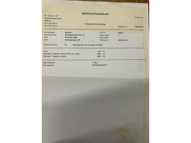 Gedemonteerde machine aanhangwagen i for williams dubbel as, met kentekenbewijs deel i en identificatieverslag (54) - afbeelding 7 van  15