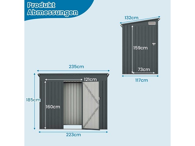 Gegalvaniseerd metalen tuinhuisje met dubbele deuren - afbeelding 3 van  7