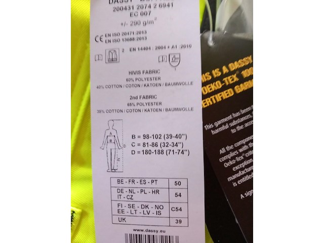 Gele werkbroek dassy buffalo maat 50 - afbeelding 3 van  3