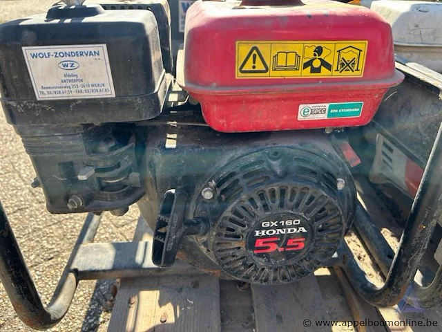 Generator honda gx160, bouwjaar 2001, 1 kw, 230 v, 98 db, serienummer 2001-k1-8706. werking niet gekend. 005-120 - afbeelding 2 van  4