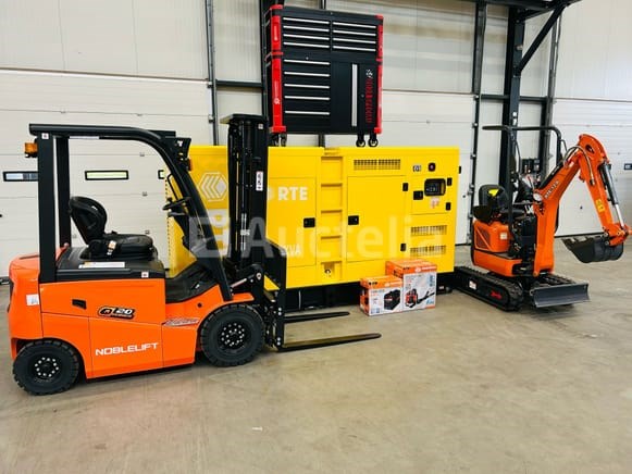 Generatoren, graafmachines, magazijninventaris en gereedschap