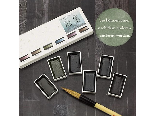 Generieke boku-undo e-sumi aquarelverfset in 6 kleuren, 3 stuks (totaal 18 kleuren) - afbeelding 4 van  5