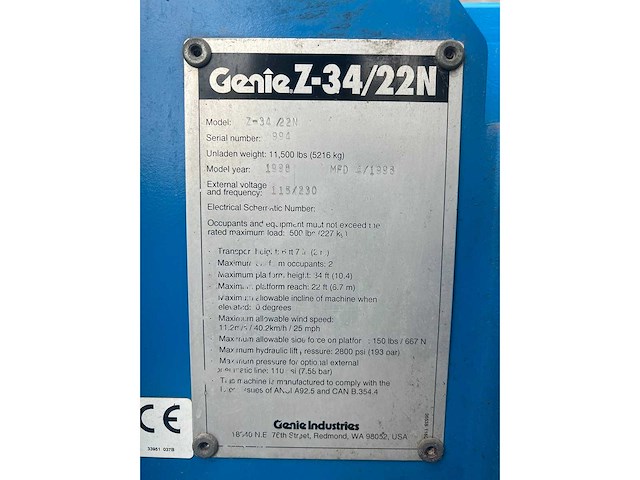 Genie - 1998 - z-34/22n - hoogwerker - afbeelding 7 van  20