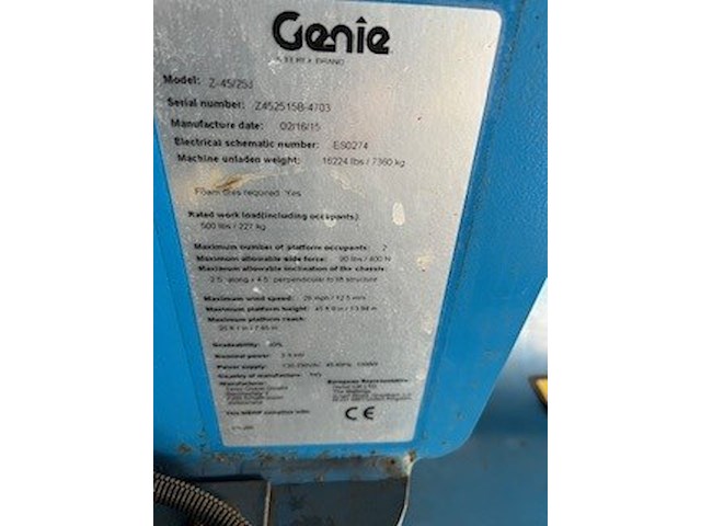 Genie z-45/25 dcj elektrisch 16m 2015 kniktelescoophoogwerker - afbeelding 7 van  8