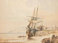 George stainton (act. 1860-1890), fishing boat near the shore, watercolour on paper 53 x 42 cm. (20.87 x 16.53 in.), frame: 74 x 62 cm. (29.12 x 24.41 in.)