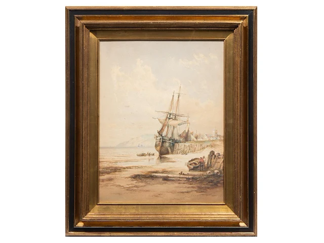 George stainton (act. 1860-1890), fishing boat near the shore, watercolour on paper 53 x 42 cm. (20.87 x 16.53 in.), frame: 74 x 62 cm. (29.12 x 24.41 in.) - afbeelding 2 van  5