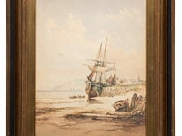 George stainton (act. 1860-1890), fishing boat near the shore, watercolour on paper 53 x 42 cm. (20.87 x 16.53 in.), frame: 74 x 62 cm. (29.12 x 24.41 in.) - afbeelding 2 van  5