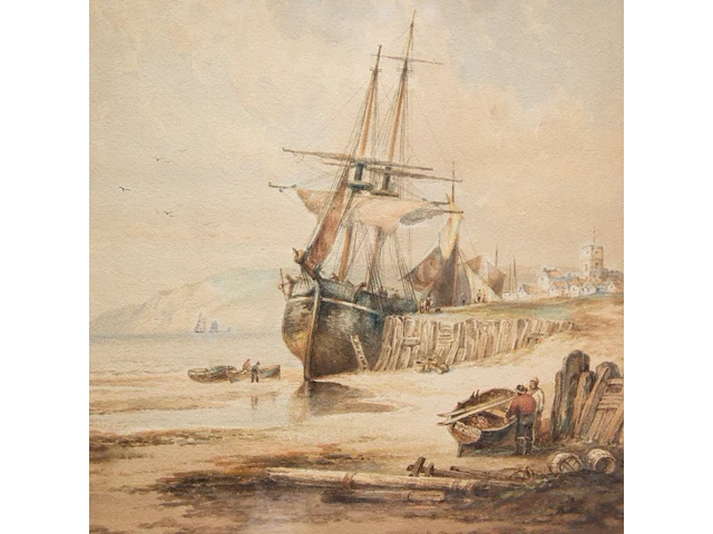 George stainton (act. 1860-1890), fishing boat near the shore, watercolour on paper 53 x 42 cm. (20.87 x 16.53 in.), frame: 74 x 62 cm. (29.12 x 24.41 in.) - afbeelding 5 van  5