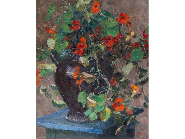 Georges de sloovere (1873-1970), flower vase, oil on canvas 60 x 50 cm. (23.62 x 19.67 in.) - afbeelding 1 van  5