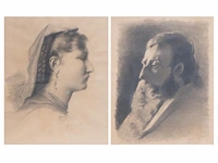 Georges ferret (xix), a pair of very fine charcoal portraits 27 x 22 cm. (10.63 x 8.66 in.), frame: 37 x 32 cm. (14.57 x 12.59 in.)