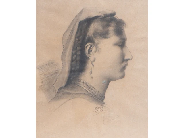 Georges ferret (xix), a pair of very fine charcoal portraits 27 x 22 cm. (10.63 x 8.66 in.), frame: 37 x 32 cm. (14.57 x 12.59 in.) - afbeelding 2 van  9