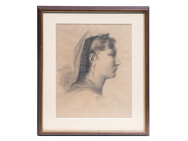 Georges ferret (xix), a pair of very fine charcoal portraits 27 x 22 cm. (10.63 x 8.66 in.), frame: 37 x 32 cm. (14.57 x 12.59 in.) - afbeelding 3 van  9