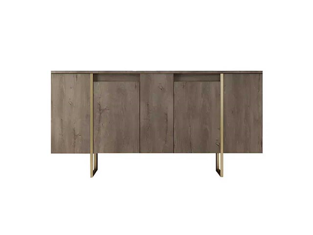 Geperste houten consoletafel met walnoot- en goudafwerking - afbeelding 2 van  9