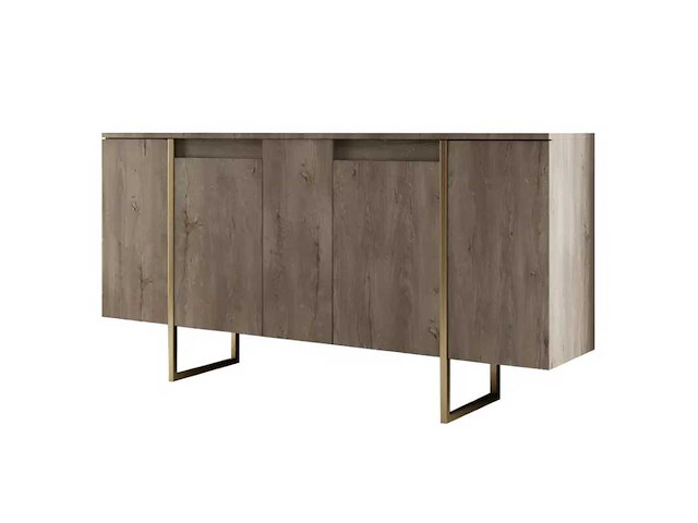 Geperste houten consoletafel met walnoot- en goudafwerking - afbeelding 4 van  9