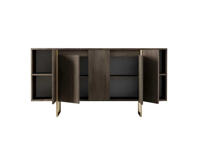 Geperste houten consoletafel met walnoot- en goudafwerking - afbeelding 1 van  3