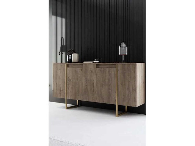 Geperste houten consoletafel met walnoot- en goudafwerking - afbeelding 8 van  9