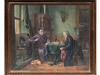 Gérard jozef portielje (1856-1929), the chess match, watercolour on paper 50 x 60 cm. (19.67 x 23.62 in.), frame: 58 x 68 cm. (22.82 x 26.76 in.) - afbeelding 2 van  6