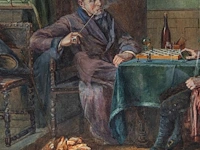 Gérard jozef portielje (1856-1929), the chess match, watercolour on paper 50 x 60 cm. (19.67 x 23.62 in.), frame: 58 x 68 cm. (22.82 x 26.76 in.) - afbeelding 6 van  6