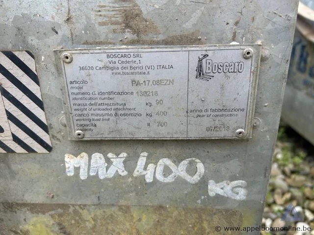 Gereedschapskist boscaro pa-17.08ezn, bouwjaar 2013. eigen gewicht 90 kg, maximale belasting 400 kg, inhoud 700 liter. - afbeelding 2 van  2