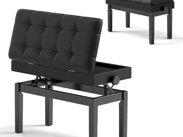 Gestoffeerde en verstelbare zwarte pianobank met opbergruimte - afbeelding 3 van  7