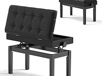 Gestoffeerde en verstelbare zwarte pianobank met opbergruimte - afbeelding 3 van  7