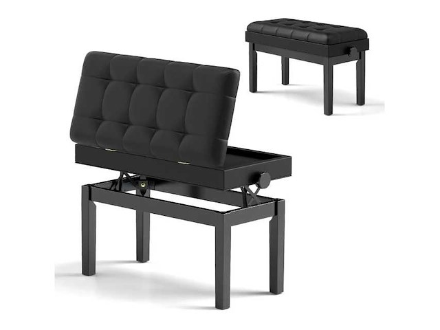 Gestoffeerde en verstelbare zwarte pianobank met opbergruimte - afbeelding 7 van  7