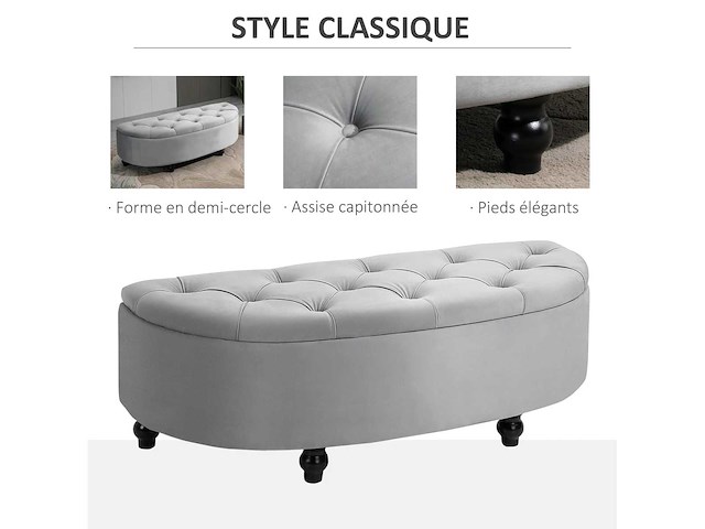 Gestoffeerde opbergdoos met halve cirkelvormige kant van het bed - afbeelding 5 van  9