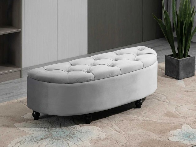 Gestoffeerde opbergdoos met halve cirkelvormige kant van het bed - afbeelding 1 van  9