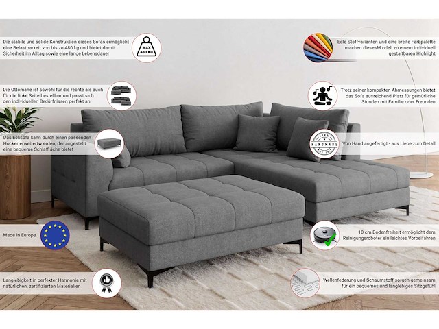 Getufte pouf - lichtgrijs fluweel - afbeelding 2 van  3