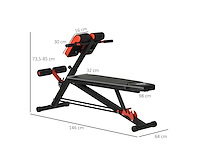 Gewichtbank 150l x 150b x 76h cm hoogte verstelbaar buikkussen 7 niveaus, gestoffeerde rugleuning, staal, zwart rood - afbeelding 3 van  6