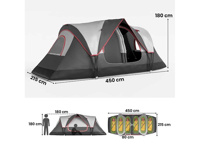 Gezinskampeertent voor 6 personen, lichtgewicht, geventileerd, muskietennet en draagtas inbegrepen, donkergrijs polyester - afbeelding 3 van  5