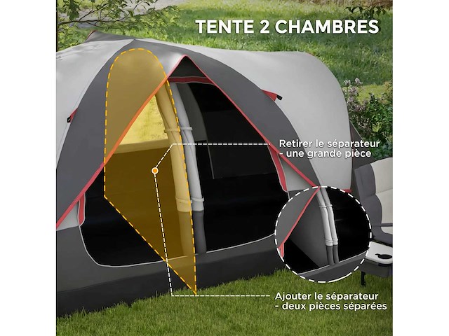 Gezinskampeertent voor 6 personen, lichtgewicht, geventileerd, muskietennet en draagtas inbegrepen, donkergrijs polyester - afbeelding 5 van  5