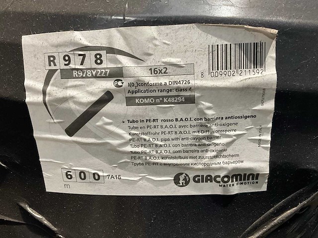 Giacomini r978y227 afm 16x2 vloerverwarmingsbuis op rol (2x) - afbeelding 3 van  5