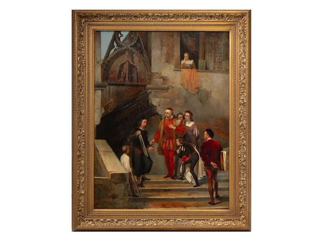 Giulio carlini (1830-1887), the venetian master presenting his work, 1851, oil on canvas 98 x 75 cm. (38.57 x 29.53 in.), frame: 121 x 98 cm. (47.64 x 38.57 in.) - afbeelding 1 van  8