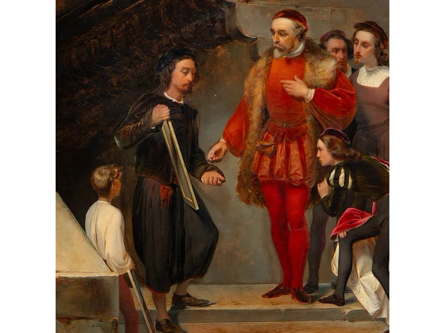 Giulio carlini (1830-1887), the venetian master presenting his work, 1851, oil on canvas 98 x 75 cm. (38.57 x 29.53 in.), frame: 121 x 98 cm. (47.64 x 38.57 in.) - afbeelding 4 van  8