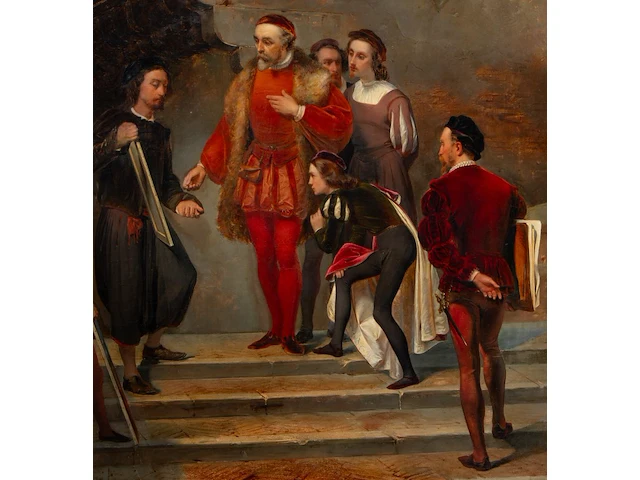 Giulio carlini (1830-1887), the venetian master presenting his work, 1851, oil on canvas 98 x 75 cm. (38.57 x 29.53 in.), frame: 121 x 98 cm. (47.64 x 38.57 in.) - afbeelding 8 van  8